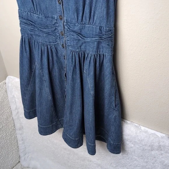 Free People Chester Dress Womens Large Stretch Denim Flutter Sleeve Sparkle 8 - Picture 6 of 15